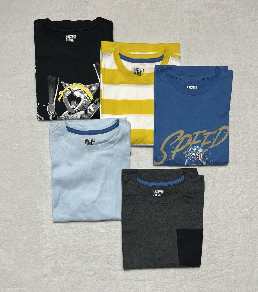 Spotted Zebra T-Shirts Boy’s XL 5-Pack Long Sleeve Power Catz Speed Demon NWT